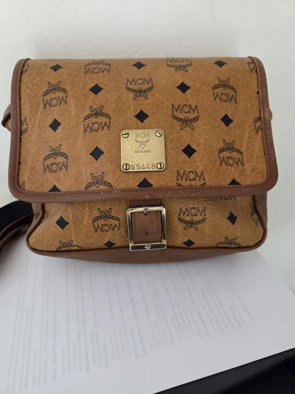 MCM Cognac Logo Flap Messenger Bag With Buckle - Cognac Visetos